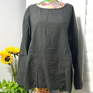 Women's Round Neck Cotton Casual Loose Black & White Check Top